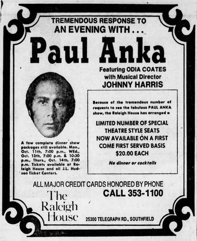 The Raleigh House - Oct 1976 Ad On Paul Anka Appearance (newer photo)